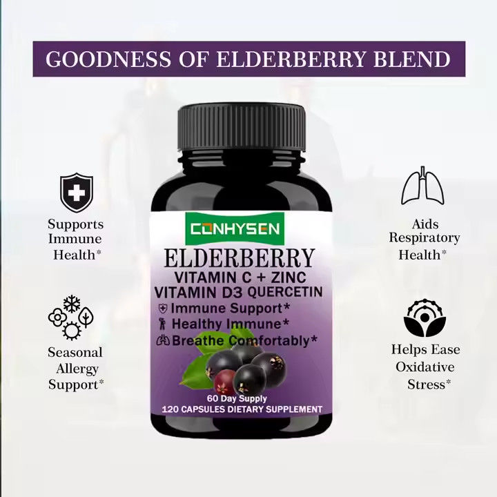 Elderberry Capsules with Vitamin C D3 Zinc Quercetin for Adults Immune Support