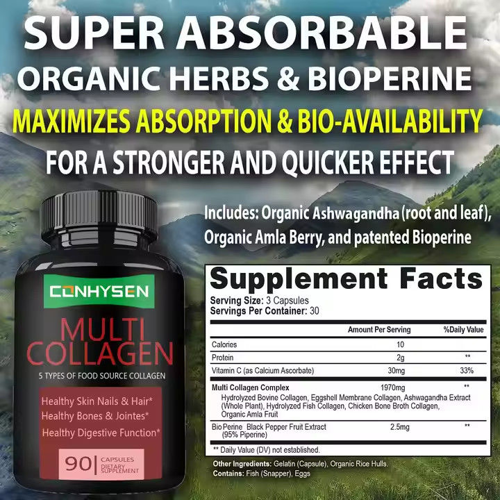 Food Grade Multi Collagen Capsules with Vitamin C Supports Skin Nails Hair Healthy
