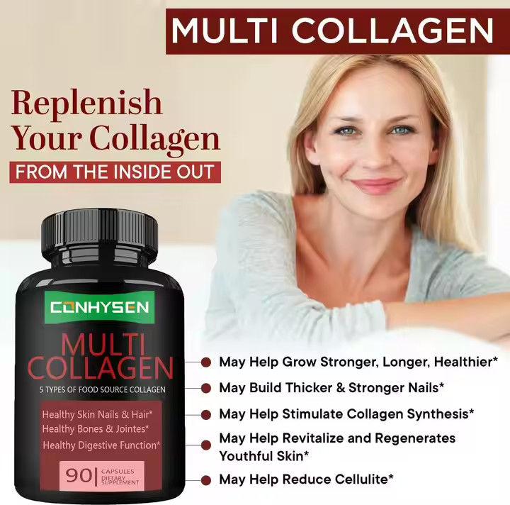 Food Grade Multi Collagen Capsules with Vitamin C Supports Skin Nails Hair Healthy