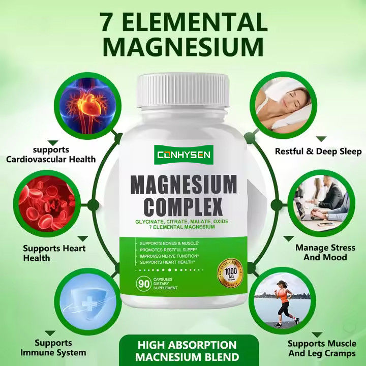 Magnesium Complex Capsules Citrate Oxide Glycinate Malate Supplement for Supports Bones Muscle
