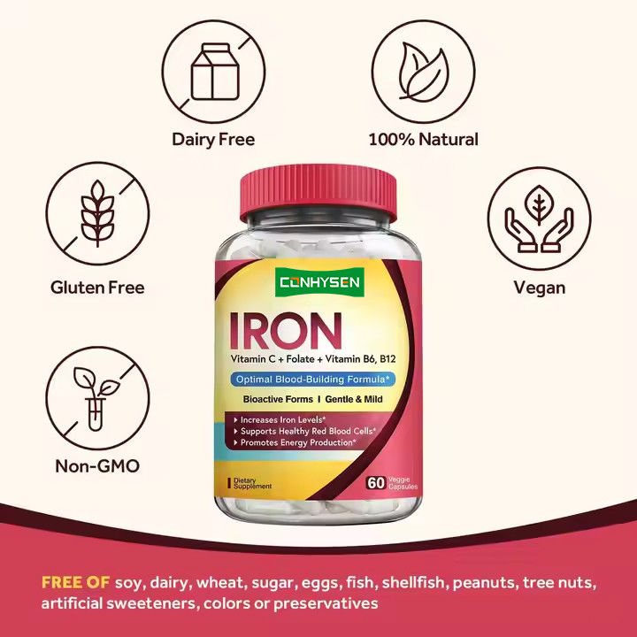 Iron Capsules With Vitamins Supplement Support Red Blood Cells Formation 60 Capsules