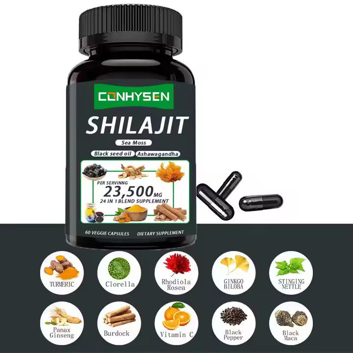 OEM Himalayan Shilajit Capsules Fulvic Acid Minerals Sea Moss Acid Natural Blend Improves Energy