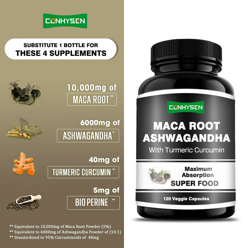 Factory Customization Maca Root Ashwagandha Capsules Boost Hormonal Balance With Turmeric Curcumin
