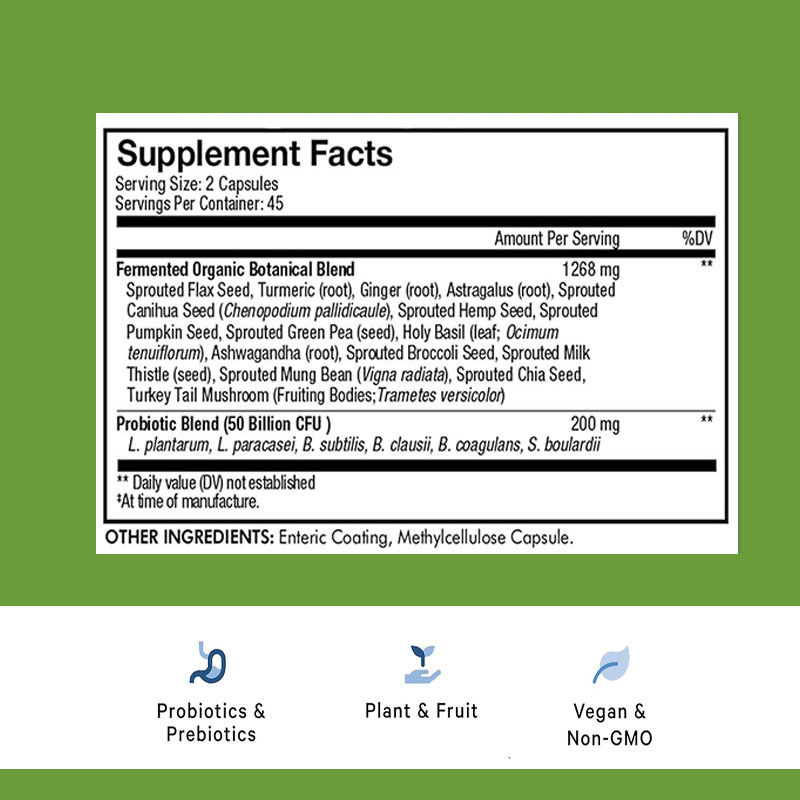 Private Labels Probiotics Capsules Supports Better Digestion with Fermented Organic Botanical Blend