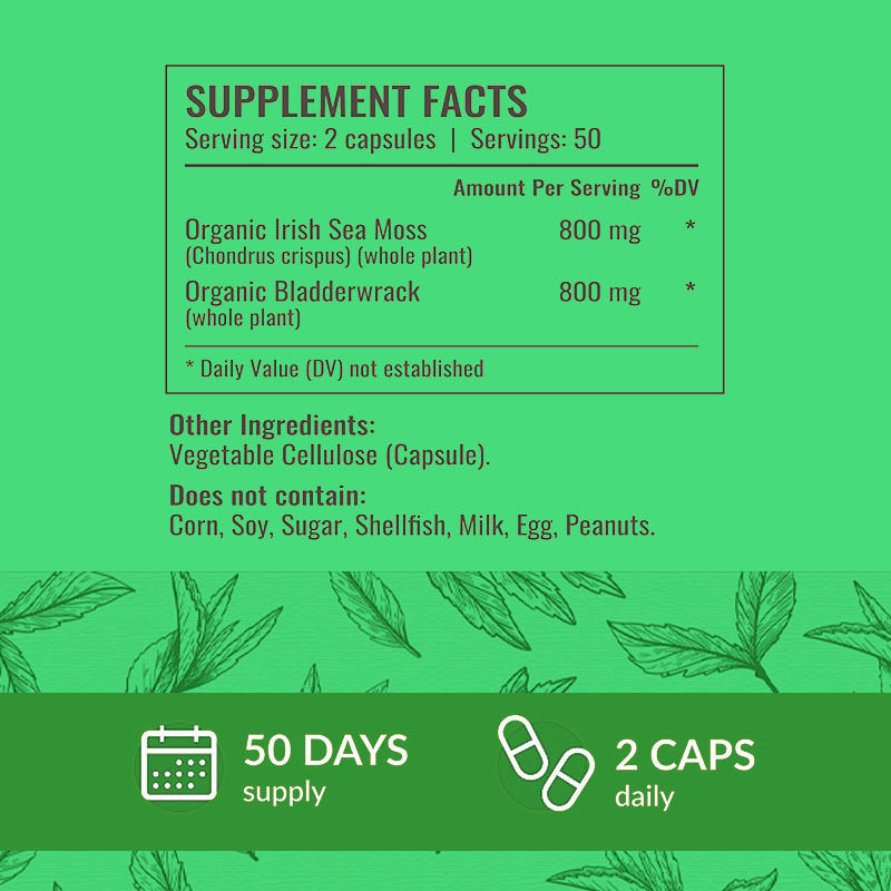 High Quality Sea Moss Capsules With Bladderwrack For Enjoy Overall Support Sea Moss Supplement