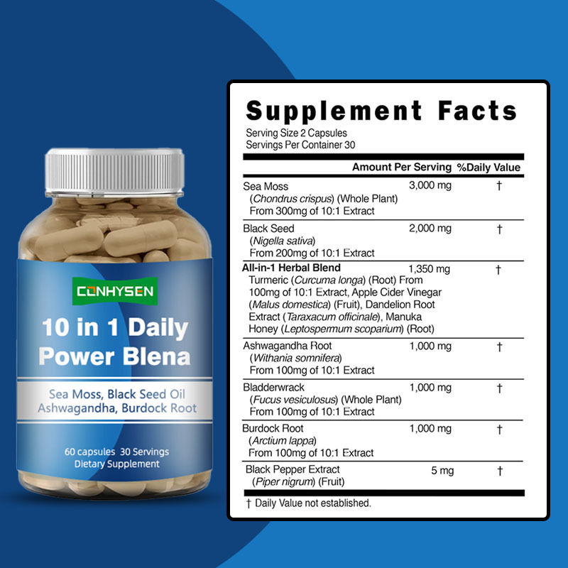 Custom Label 10-In-1 Blend Promotes Immune System Sea Moss Capsules Ashwagandha Supplement