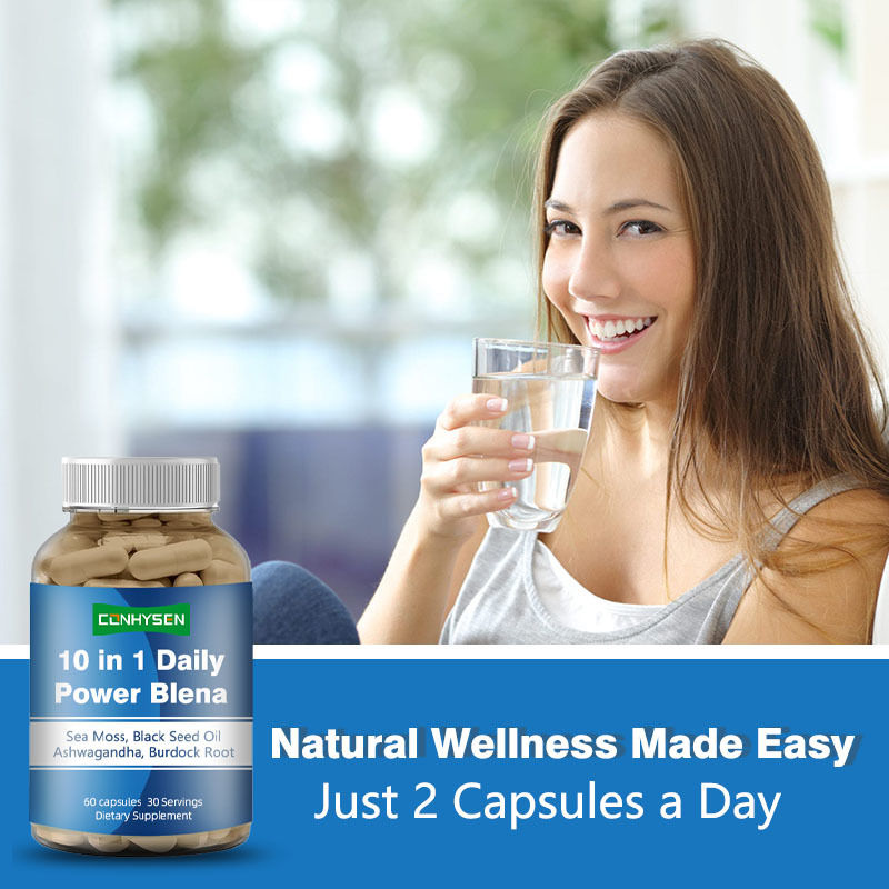 Custom Label 10-In-1 Blend Promotes Immune System Sea Moss Capsules Ashwagandha Supplement