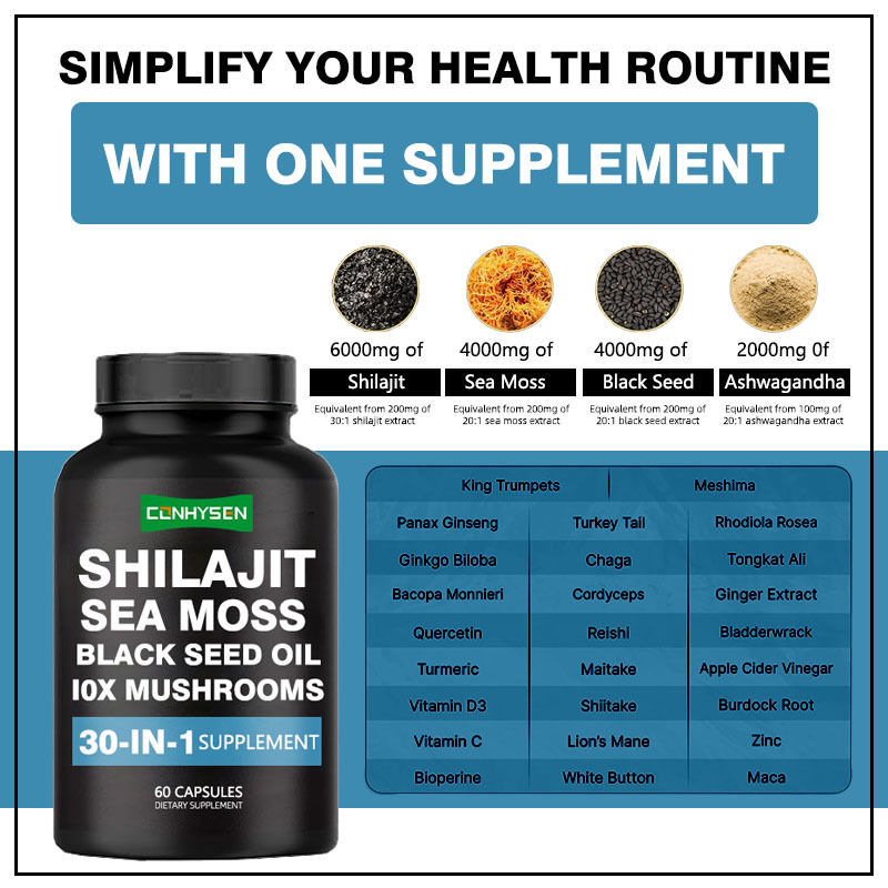 Shilajit Capsules With Sea Moss Black Seed Oil Dietary Supplement For Immunity Support