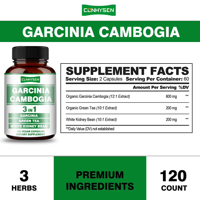 Hot Sale Garcinia Cambogia Capsules 3-In-1 Vegan Capsule Promotes Energy Production with Green Tea