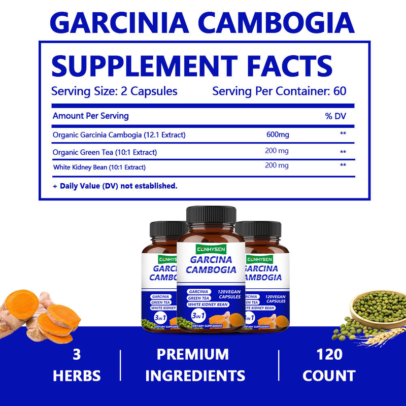 Private Labels Garcinia Cambogia Capsules 3-In-1 Supplement Supports Body Balance with Green Tea