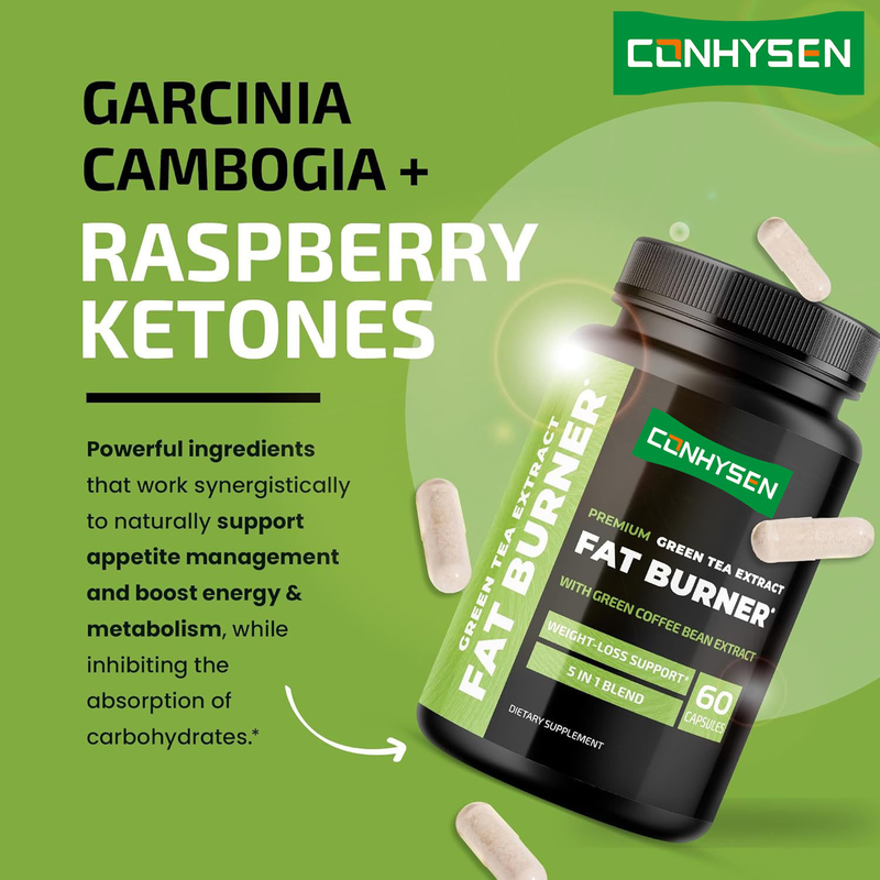 Premium 5-in-1 Fat Burner Blend with Green Tea Extract Garcinia Cambogia Raspberry Ketones Natural Weight Loss Support
