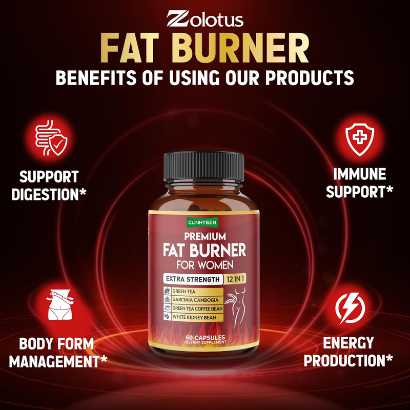 Extra Strength 12-in-1 Fat Burner for Women Vegan Capsules with Green TeaGarcinia Cambogia White Kidney Bean Metabolism Digestion Support