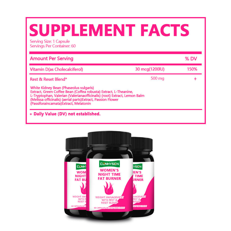 Private Labels Women's Night Time Fat Burner Capsules with Vitamin D Supports Digestion & Muscle Recovery