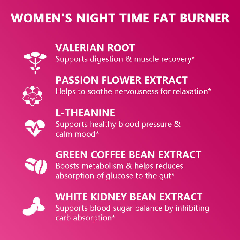 Private Labels Women's Night Time Fat Burner Capsules with Vitamin D Supports Digestion & Muscle Recovery