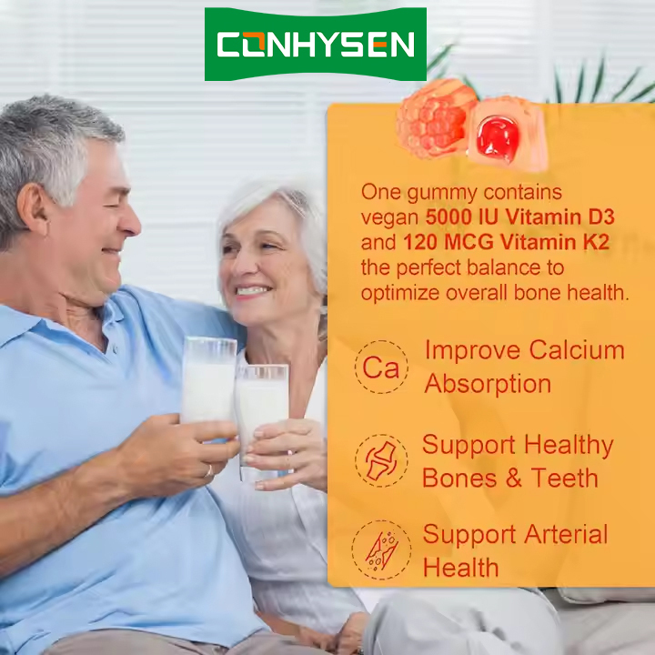 OEM ODM Complex Vitamin D3+K2 Sugar Free Gummies for Adults Immune Support Gummies