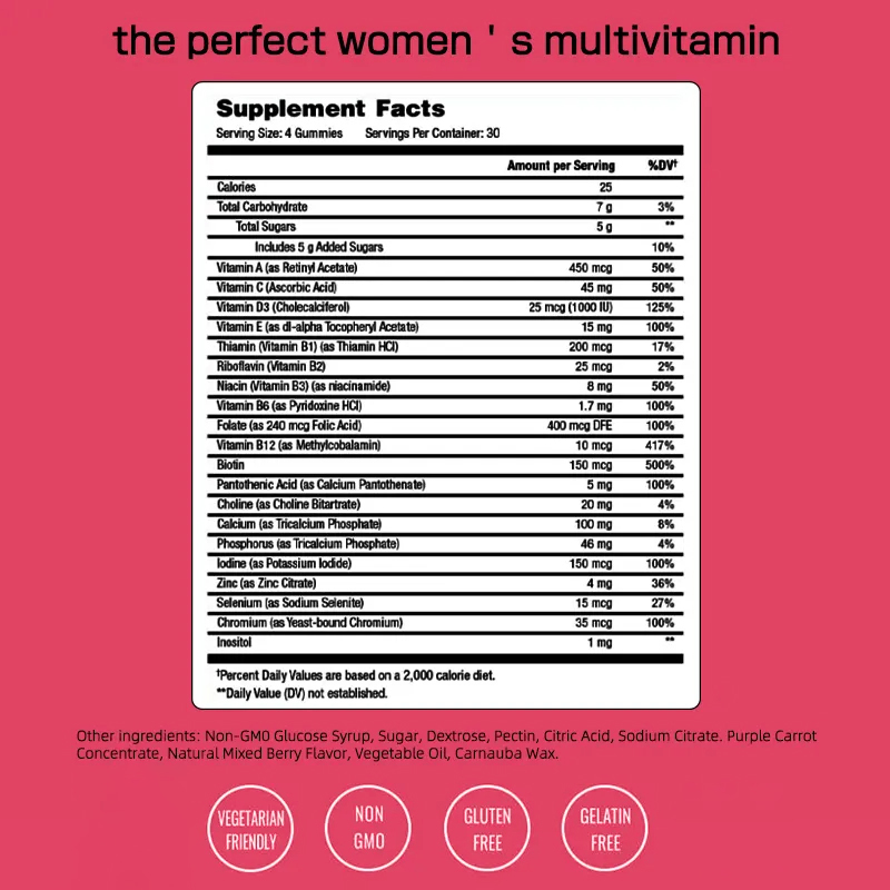 Multivitamin Gummies Vitamin B Biotin Women for Immunity Health Supplement for Vitamin C Gummies