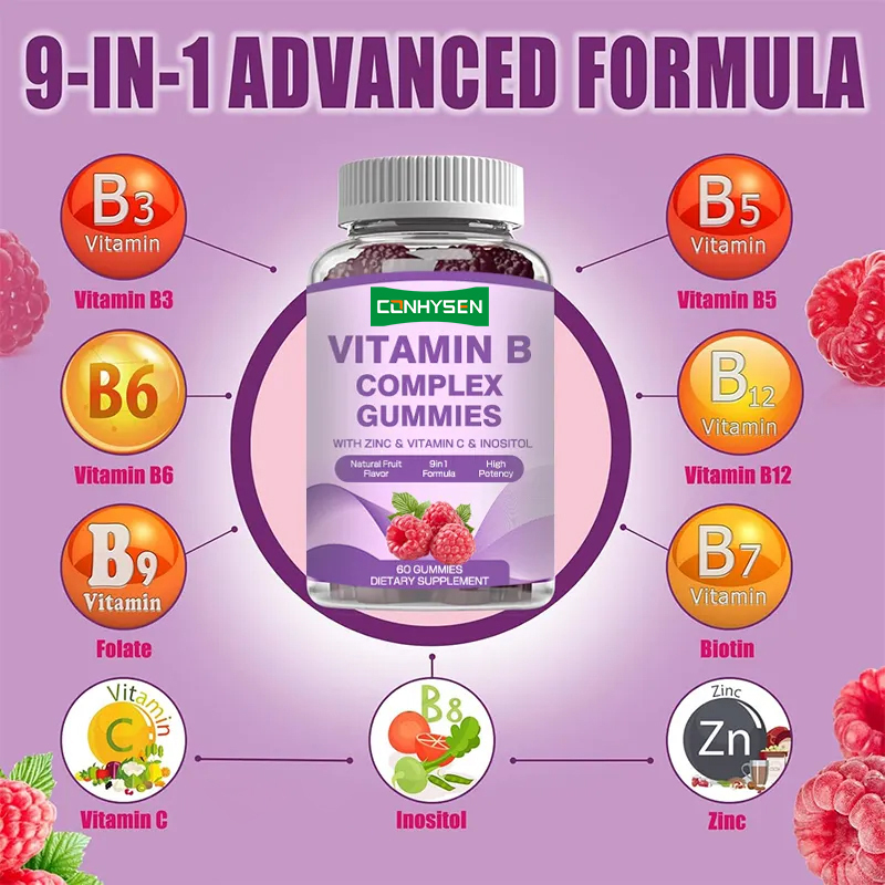 Vitamin B Complex Gummies for Immunity Booster Vitamin C Folate Dietary Supplement Vitamin B