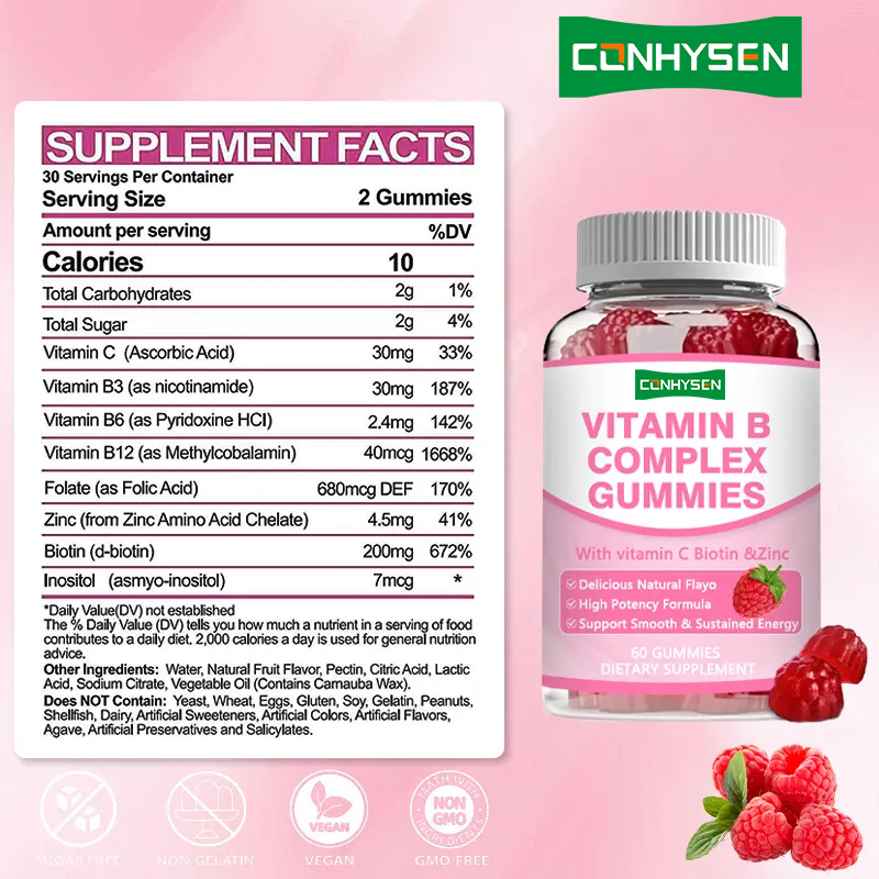 Vitamin B Complex Gummies High Potency B12 for Sustained Energy Immune Support Health Supplements