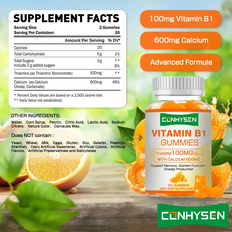 Private Label Vitamin B1 Gummies Boosts Energy Promote Heart Health Maintain Overall Health Natural Supply