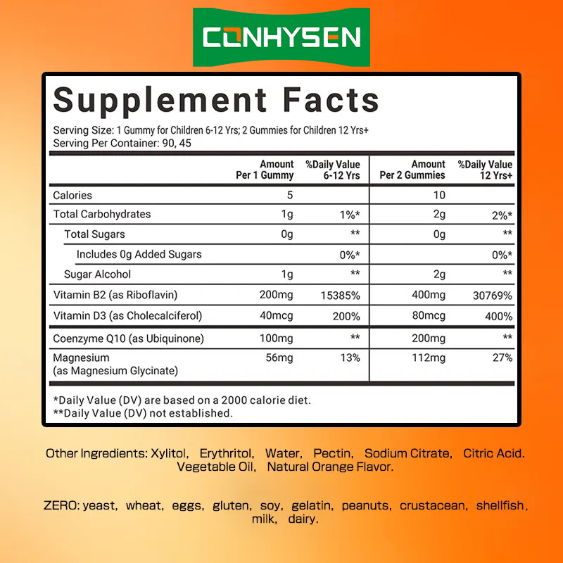 Premium Vitamin B2 Gummies with CoQ10 Boost Metabolism Supports Nervous System Health Supplements