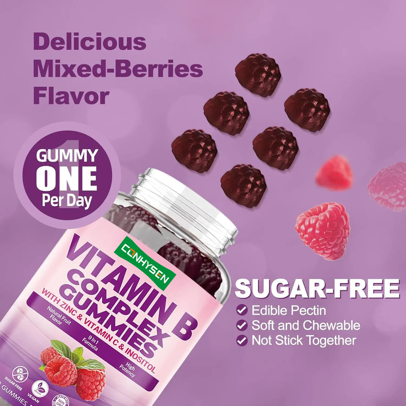 Vitamin B Complex Gummies for Immunity Booster Vitamin C B6 Zinc Folate Dietary Supplement Vitamin B12 Candy