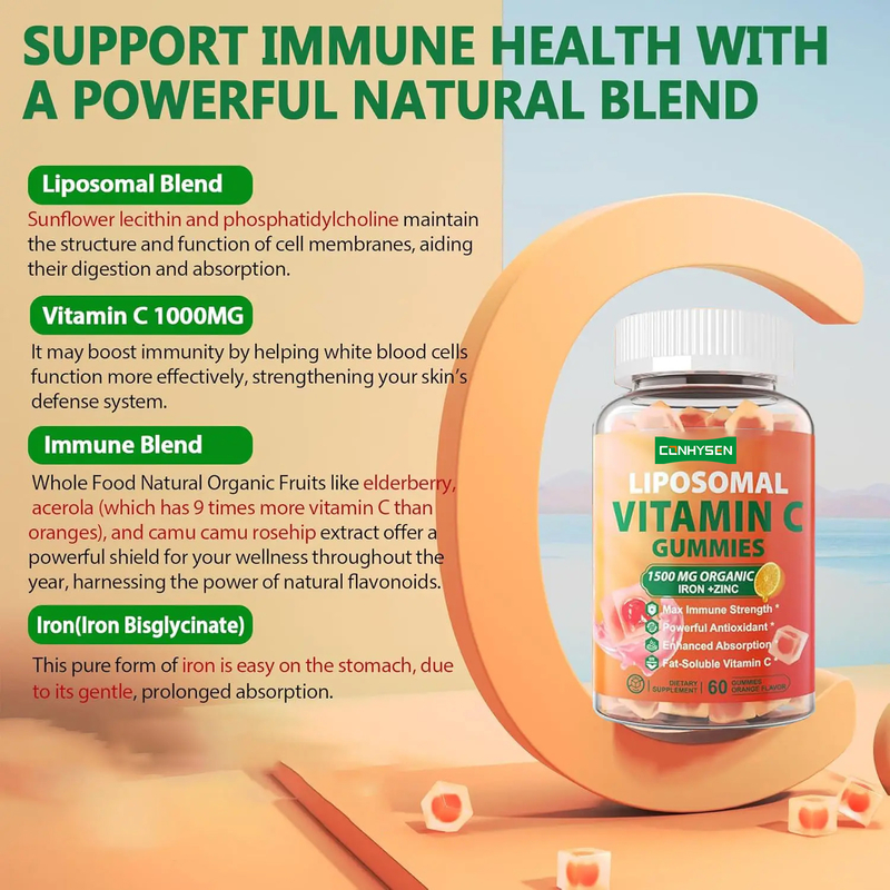 Private Label Sugar Free Organic Iron Zinc Supplement Support Improve Skin Health Vitamin C Gummies