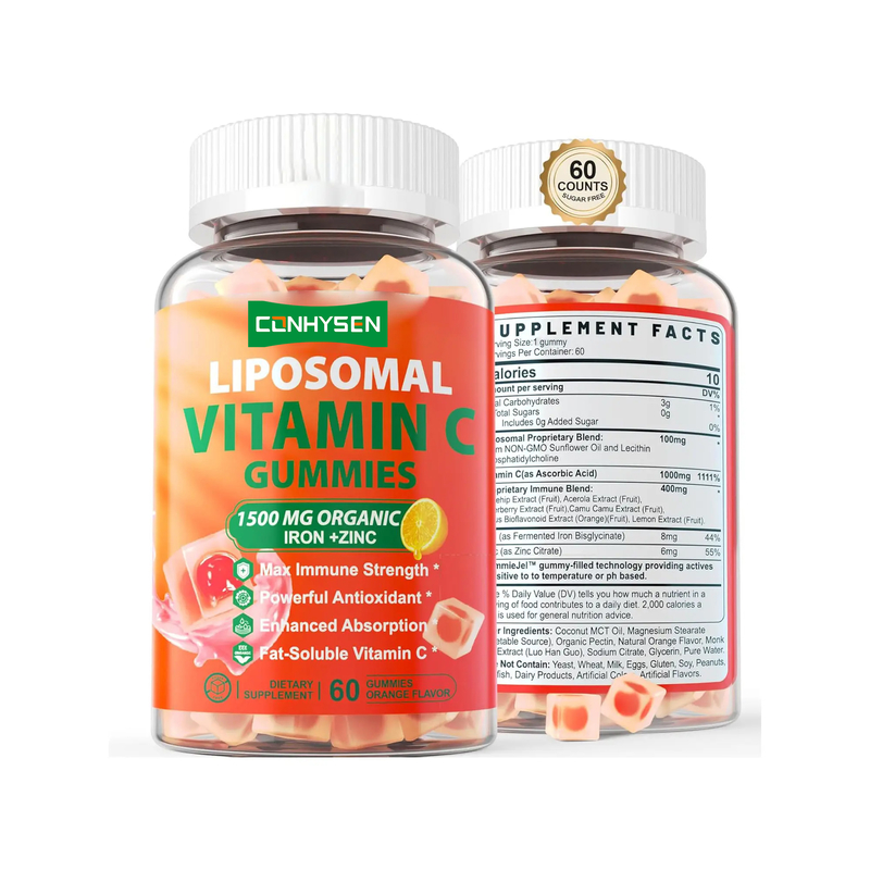 Private Label Sugar Free Organic Iron Zinc Supplement Support Improve Skin Health Vitamin C Gummies