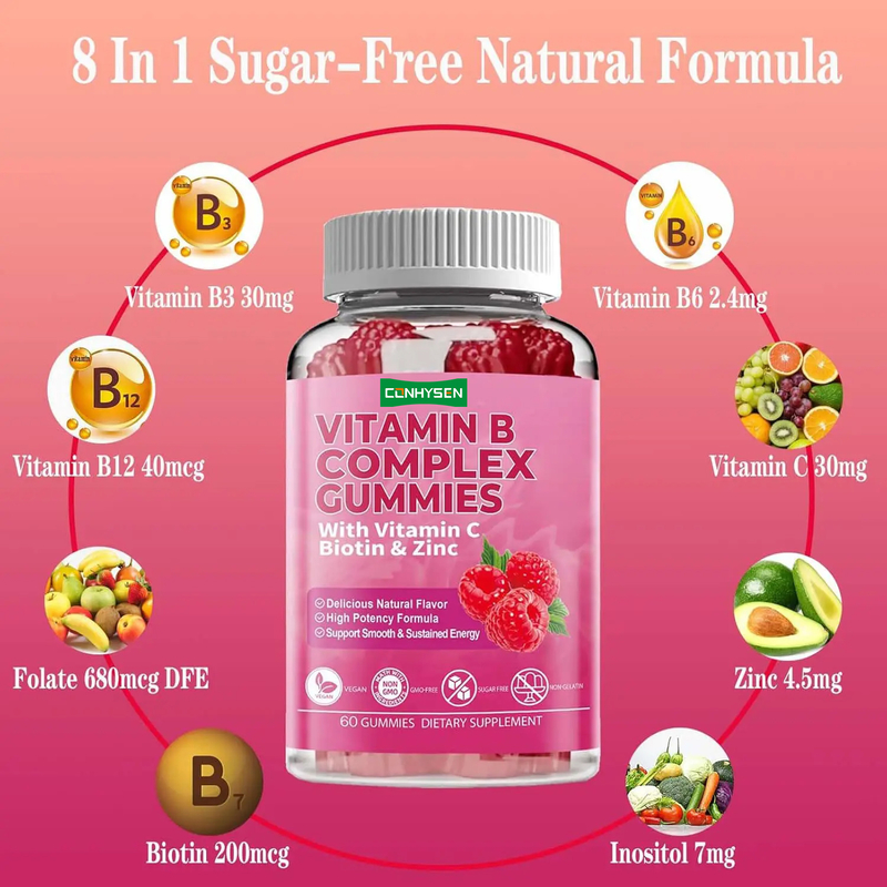 Vitamin B Complex Gummies with Vitamin B6 Natural Formula Support Healthy Immune System