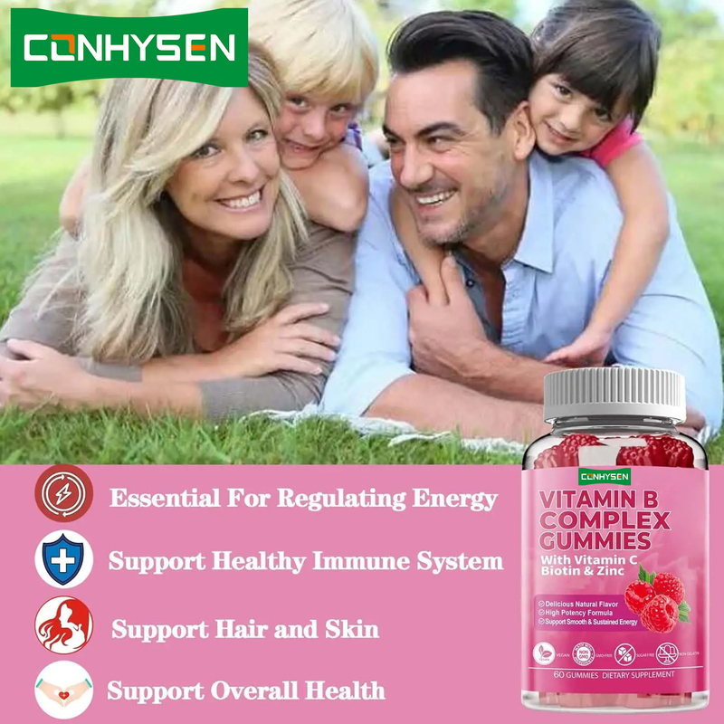 Vitamin B Complex Gummies with Vitamin B6 Natural Formula Support Healthy Immune System