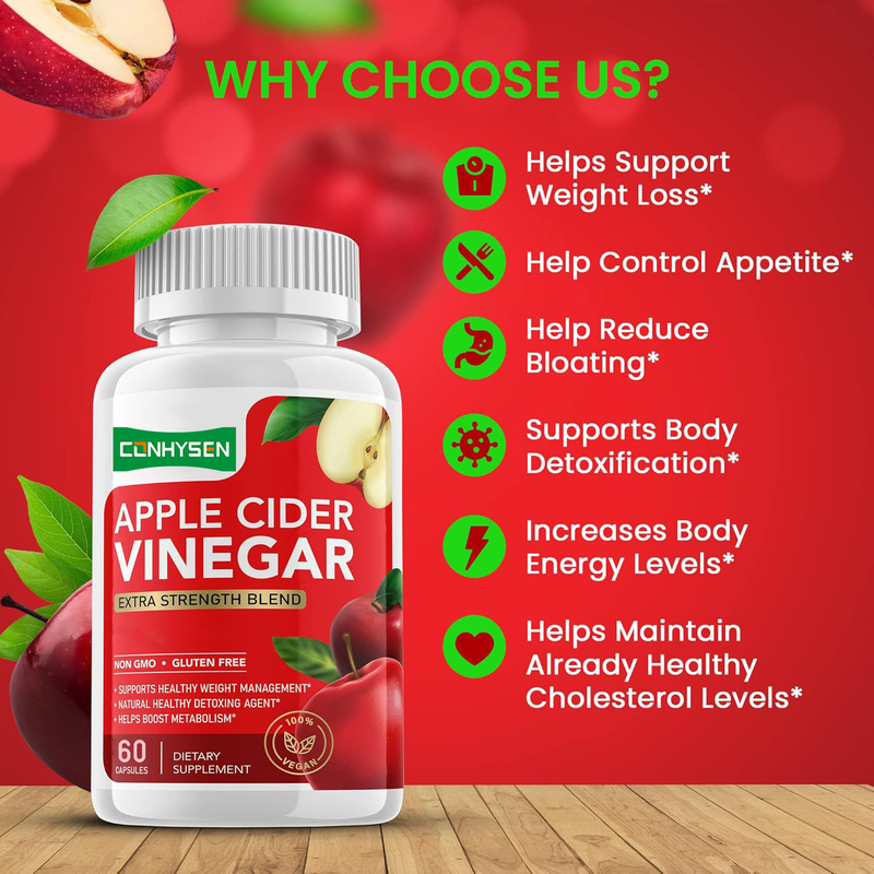 Biochealth OEM Private Label Apple Cider Vinegar Capsules with Mother Organic ACV Pills Slimming Detox Cleanse Supplement
