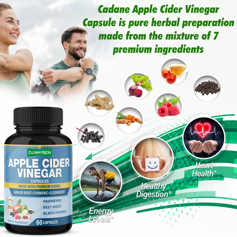 OEM ODM Apple Cider Vinegar Capsules Made with Premium Herbs Ginger Root Turmeric Elderberry Support Heart & Digestion Health