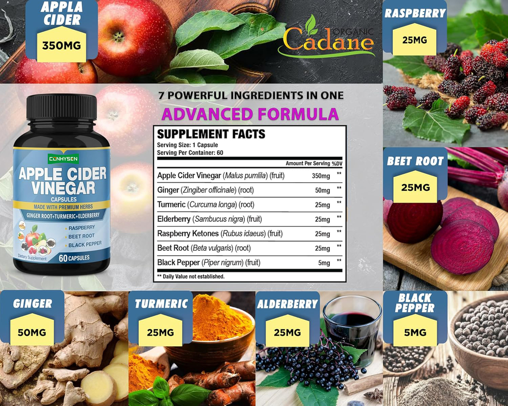 OEM ODM Apple Cider Vinegar Capsules Made with Premium Herbs Ginger Root Turmeric Elderberry Support Heart & Digestion Health