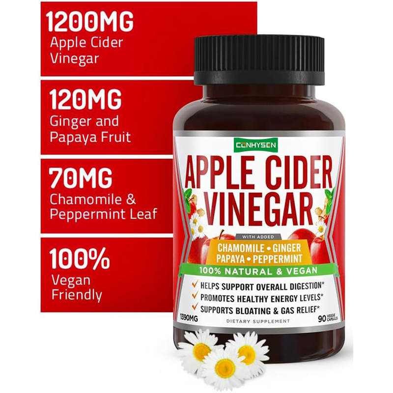 Apple Cider Vinegar Digestive Support Capsules with Ginger Papaya Chamomile Peppermint Natural Bloating Relief Energy Boost