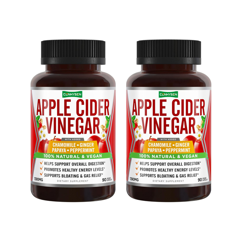 Apple Cider Vinegar Digestive Support Capsules with Ginger Papaya Chamomile Peppermint Natural Bloating Relief Energy Boost