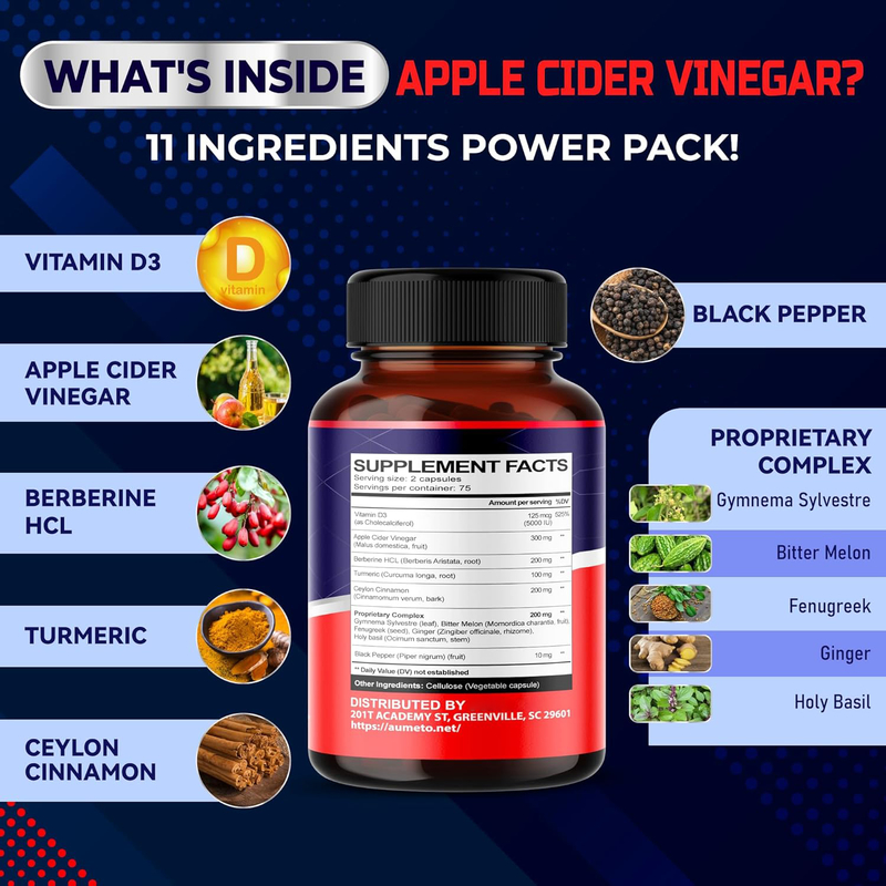 Advanced Apple Cider Vinegar Berberine Complex with Turmeric Ceylon Cinnamon Supports Weight Management