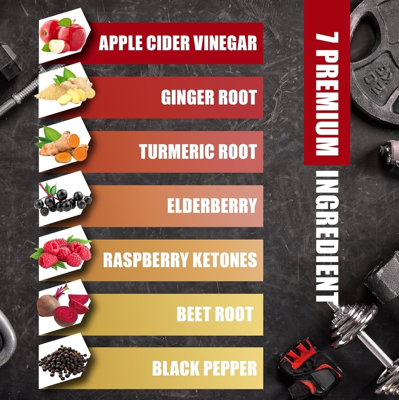 7-in-1 Apple Cider Vinegar Complex with Turmeric Ginger Raspberry Ketones Supports Detox Immunity Digestive Health