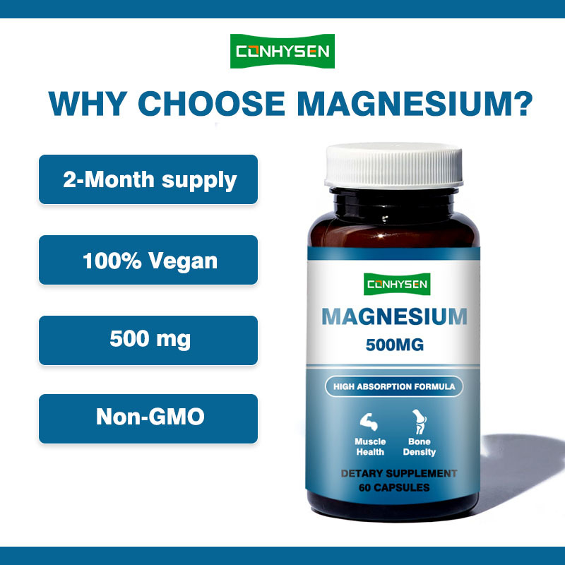 Custom Branded Magnesium Capsules 500mg Supports Memory & Brain Function Non GMO