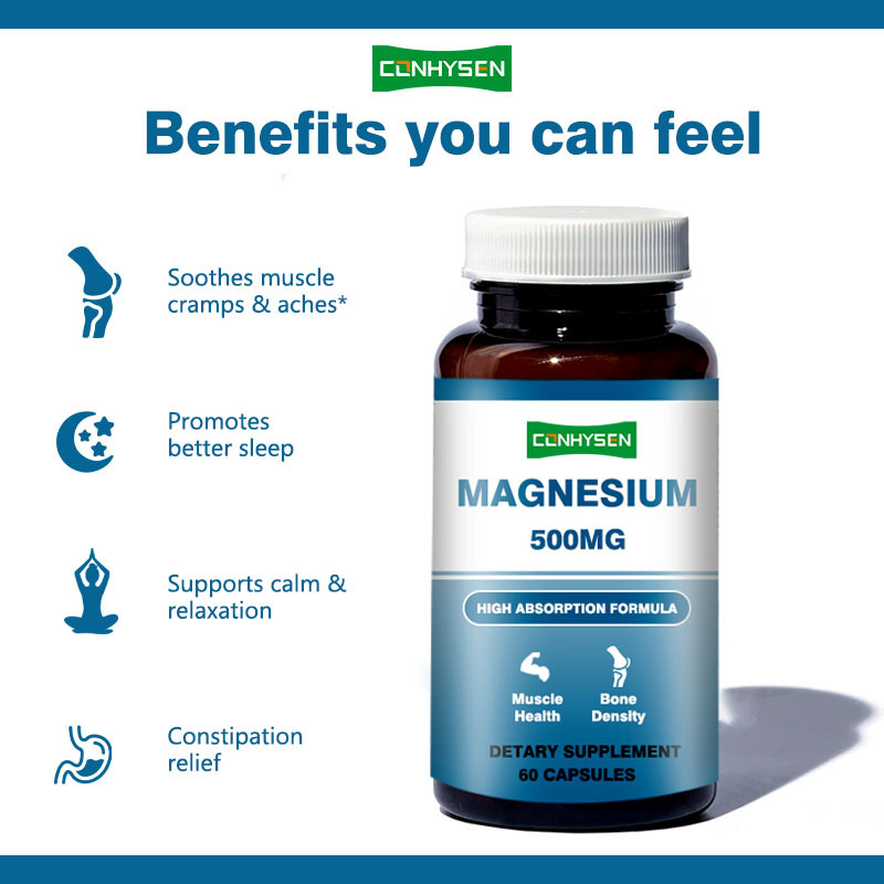 Custom Branded Magnesium Capsules 500mg Supports Memory & Brain Function Non GMO