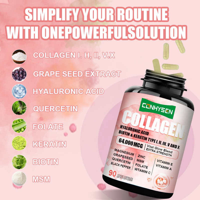 Lower MOQ Collagen Capsules Boosts Hair and Mails Strength with Hyaluronic Acids Extra Strength