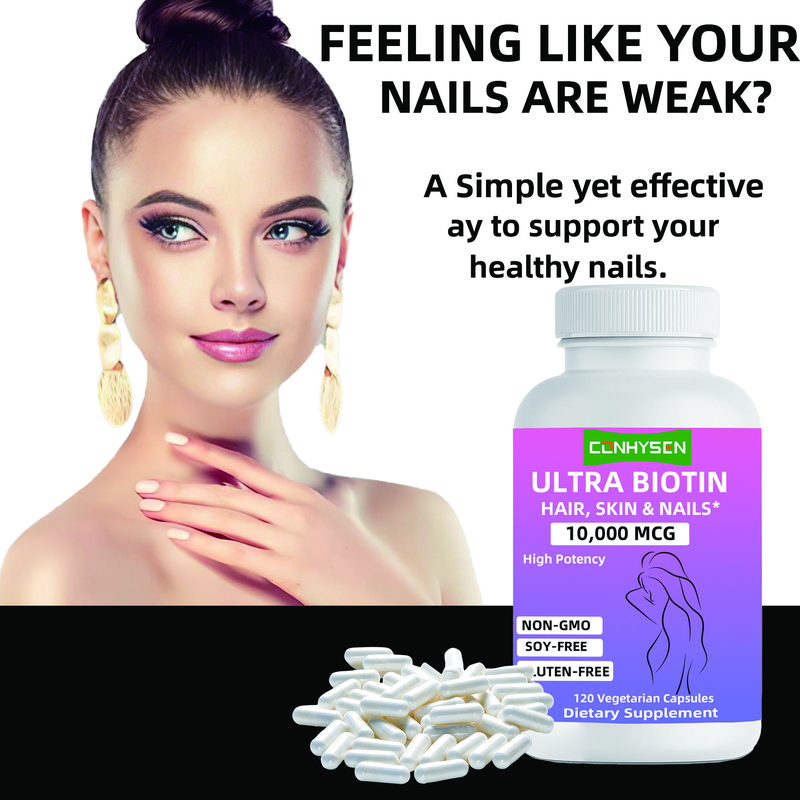 Custom Branded Ultra Biotin Capsules Non GMO Promotes Hair Skin & Nails Beauty Supplement