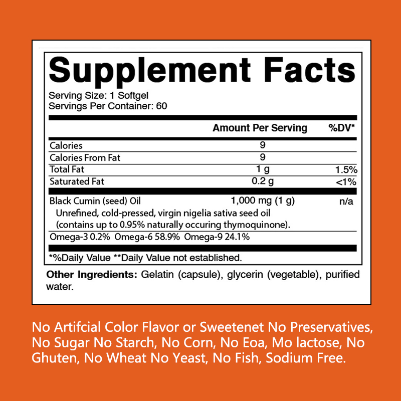 Black Seed Oil Softgels 1000mg with Omega-3 6 9 for Antioxidant Support