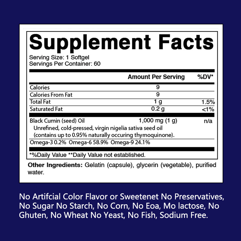 Black Seed Oil Softgels 1000mg with Omega-3 6 9 for Brain Health