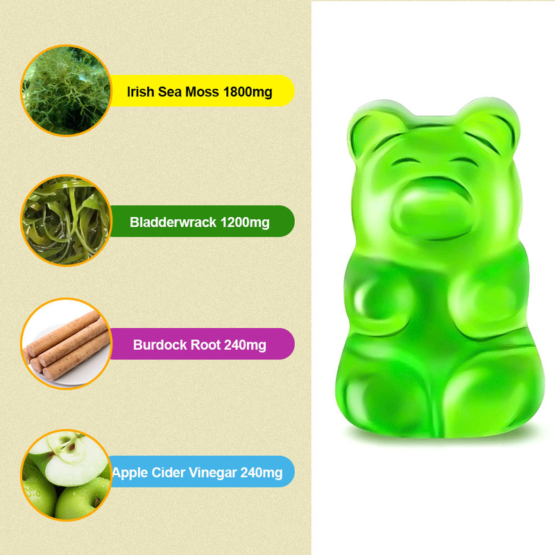 Factory Apple Flavor Sea Moss Gummies Detox and Cleanse Custom Branded
