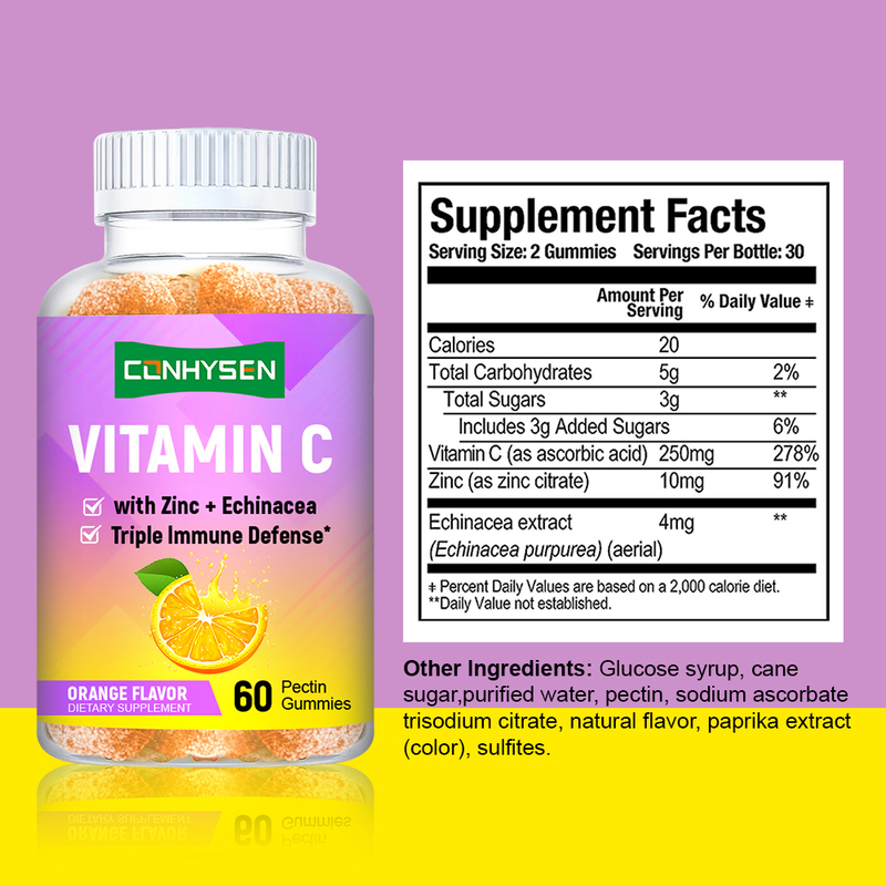 Factory Vitamin C Gummies Orange Flavor Custom Label Support Heart Health