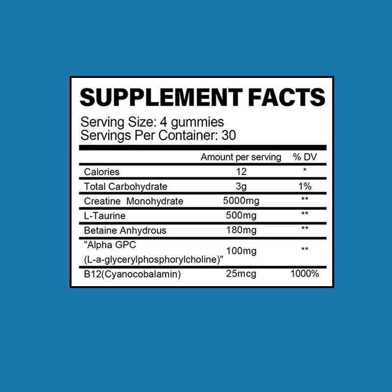 Custom Sport Creatine Monohydrate Gummies Pre-Workout Muscle Growth Pills for Adults Energy Boosting Creatine Supplement