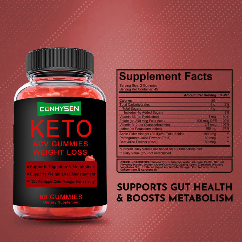 Wholesale Adult-Friendly Apple Cider Vinegar Keto ACV Gummies Folate Vitamins Supplement for Gut Health & Metabolism Boost