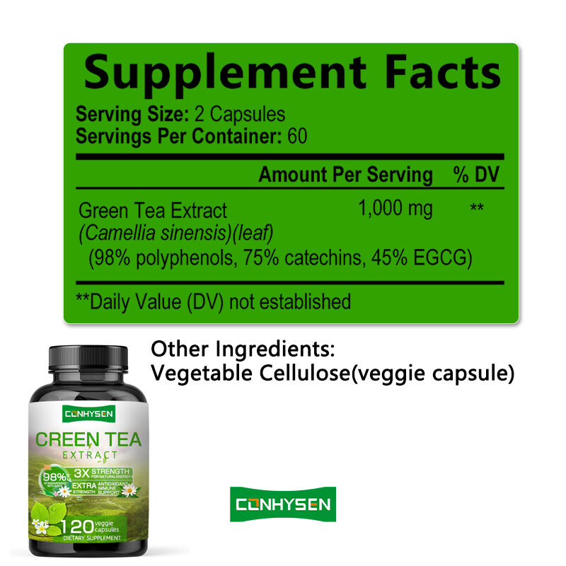 Private Label Green Tea Capsules Rich EGCG Supplement Antioxidant Immune Support Weight Loss Slimming Fat Burner Pill