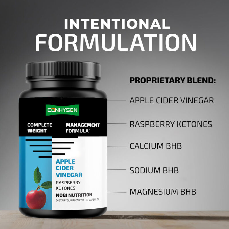 OEM Dietary Fiber Supplements Natural Vegan Apple Cider Vinegar Capsules Pure Detox Apple Supports Weight Management