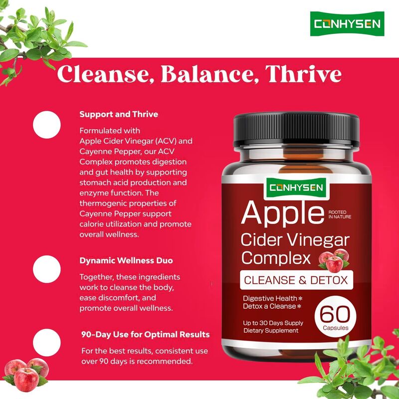OEM High Quality Weight Management Vegan Apple Cider Vinegar Complex Capsules Fat Burner Promote Digestion