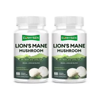 Lion's Mane Mushroom Capsules With Turkey Tail Reishi Supplement Boost Immune Defences